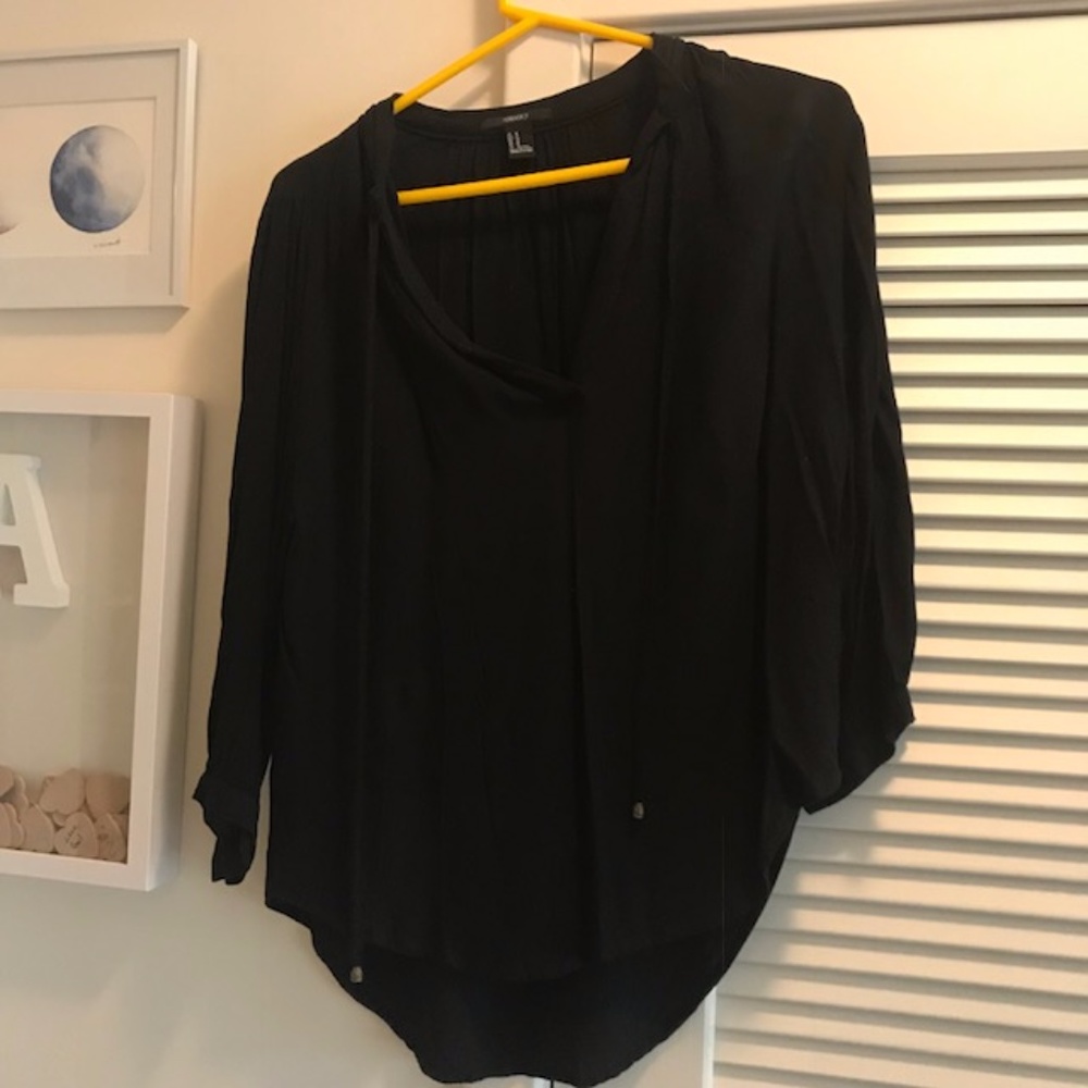 Black peasant top with tie detail
